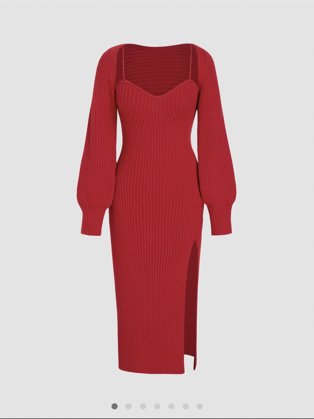 Cider Red Ribbed Midi Dress with Sweetheart Neckline and Slit